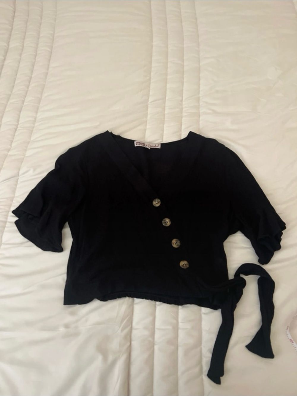 Gypsies & Moondust Black Wrap Crop Top with Side Tie